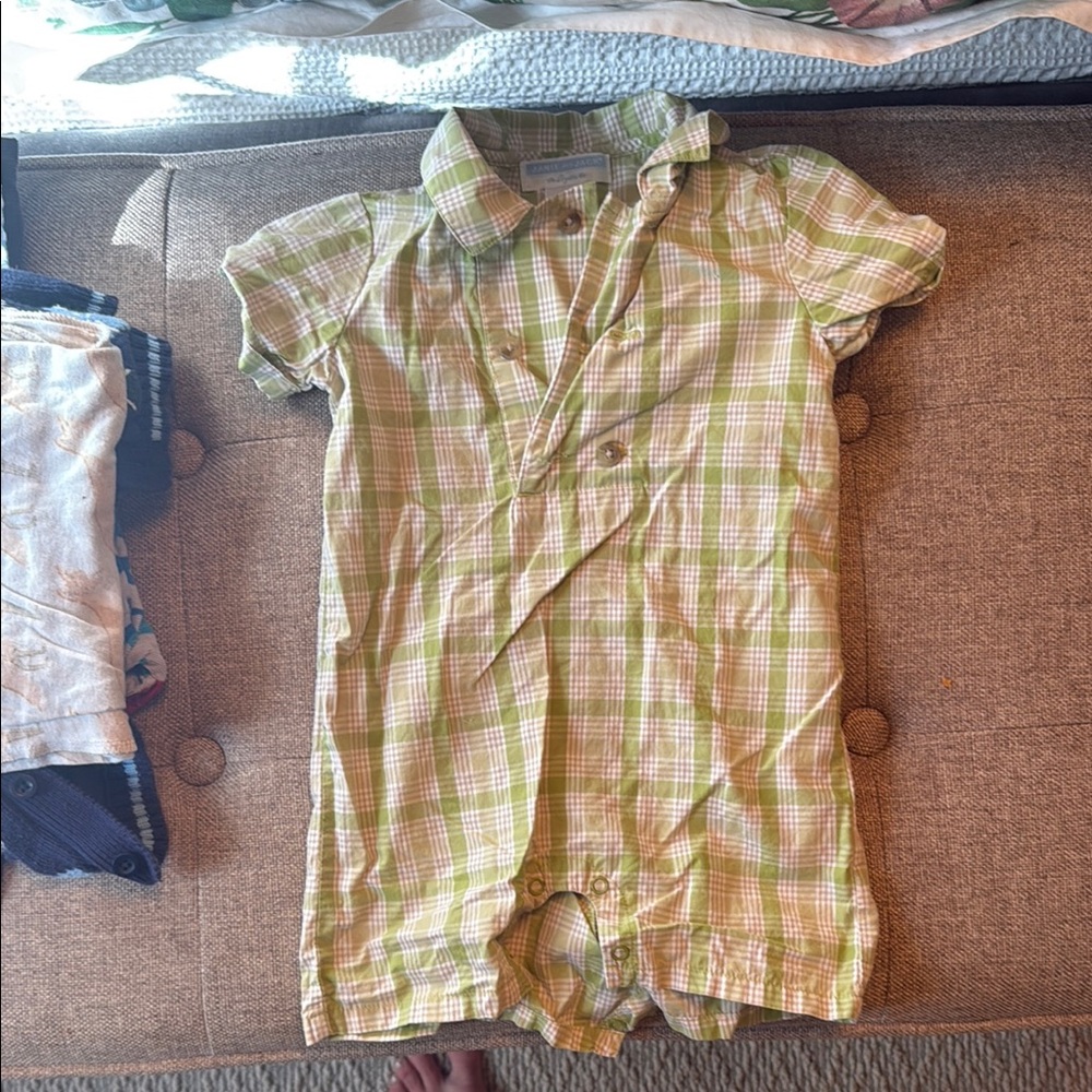 Janie and Jack Green Plaid Romper
